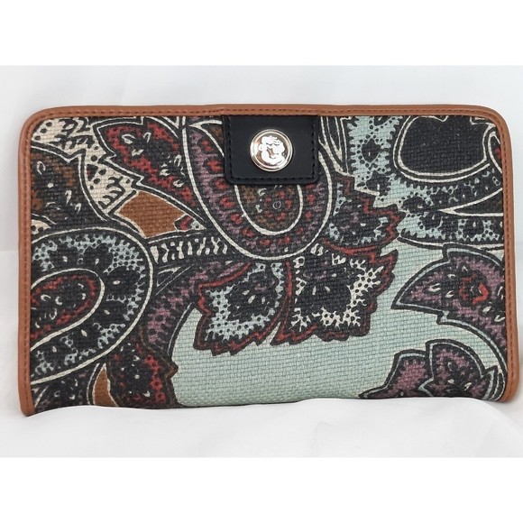 Spartina Floral Snap Wallet Daufuskie Island Brown Linen Leather Organizer - Picture 1 of 10